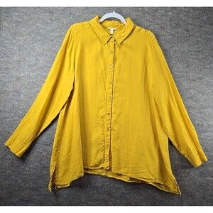 Eileen Fisher Organic Irish Linen Button Up Lagenlook Coastal Boho Blouse Sz L